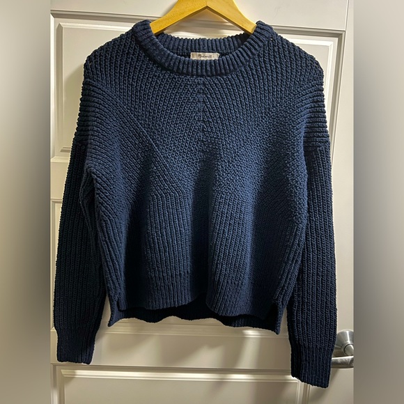 NWOT Madewell navy chunky diagonal knit 100% cotton sweater in size XS. - Picture 7 of 7